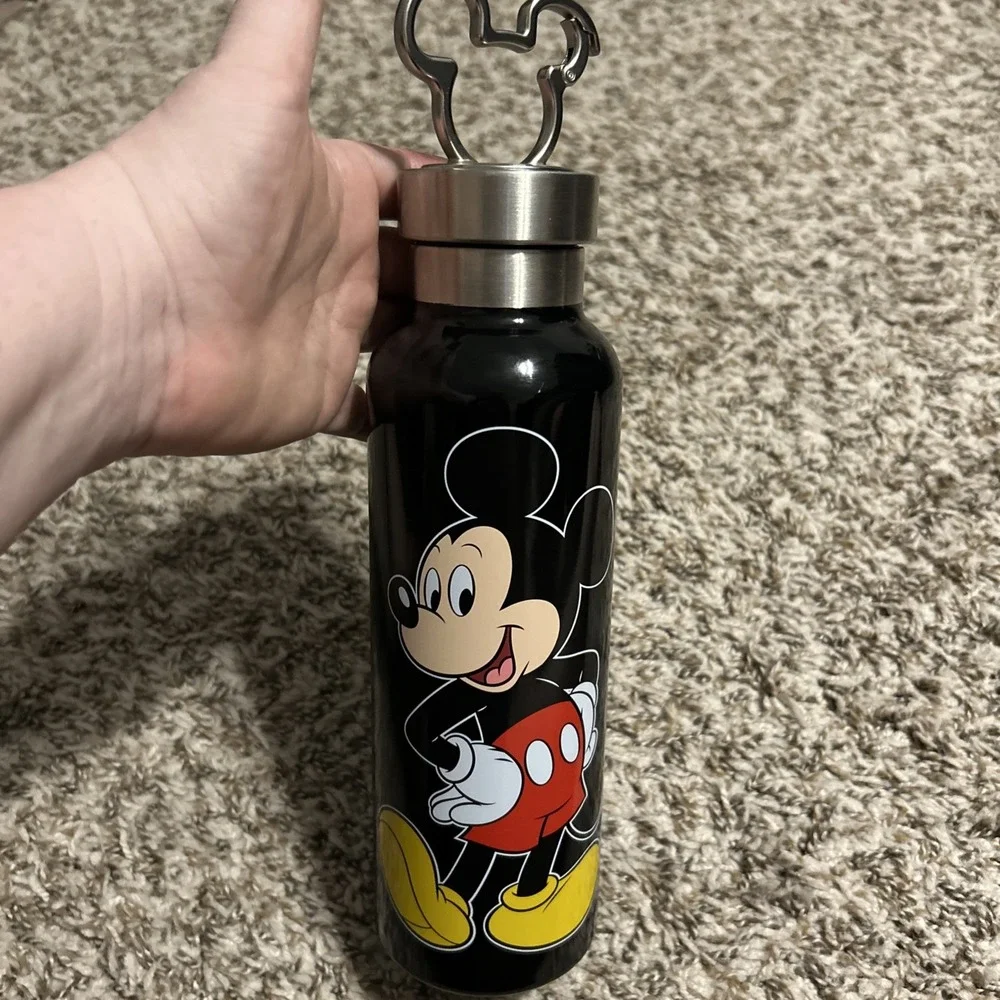 Disney Mickey Mouse Stainless Steel Water Bottle Mickey Ears Carabiner Clip New